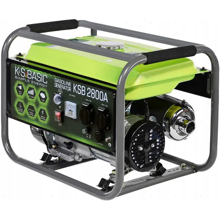 Konner & Sohnen Ksb 2800A strømaggregat, skråvisning med synlig kontrollpanel, håndtak og grønn-svart metallramme.