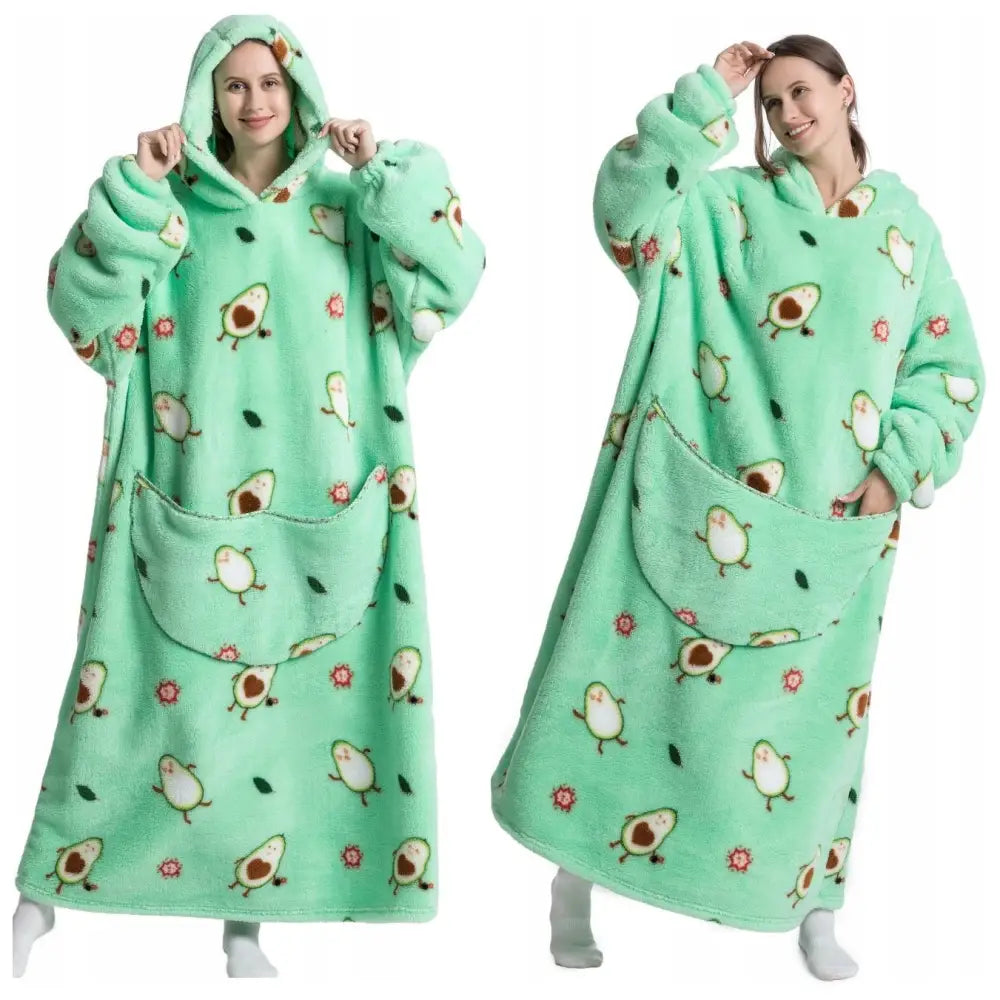 Kosepledd med Ermer Oversize Tykk Lang Gavegenser Varm Avokado 3i1