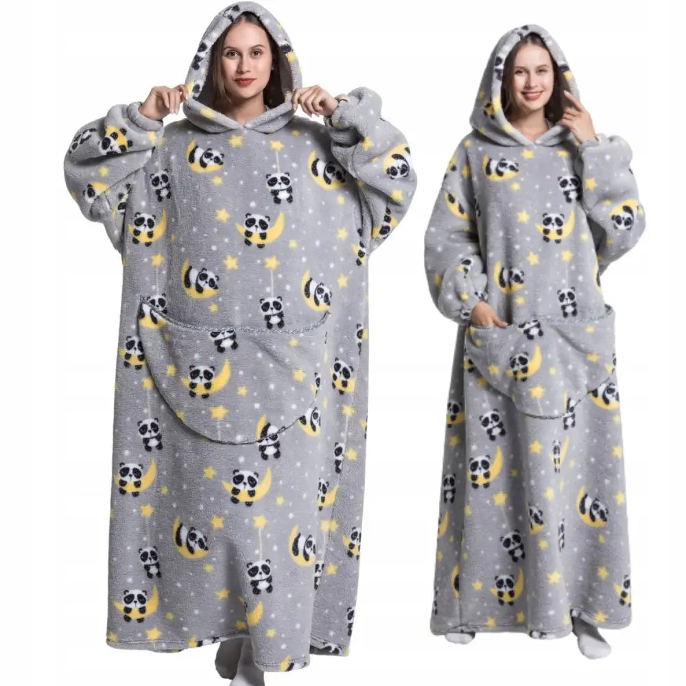 Kosepledd med Ermer Oversize Tykk Lang Hettegenser som Gave Varm Hette 3i1