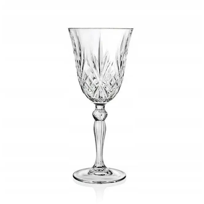 Krystall vinglass Melodia 210 ml, frontvisning med gravert dekor og elegant stett mot nøytral bakgrunn.