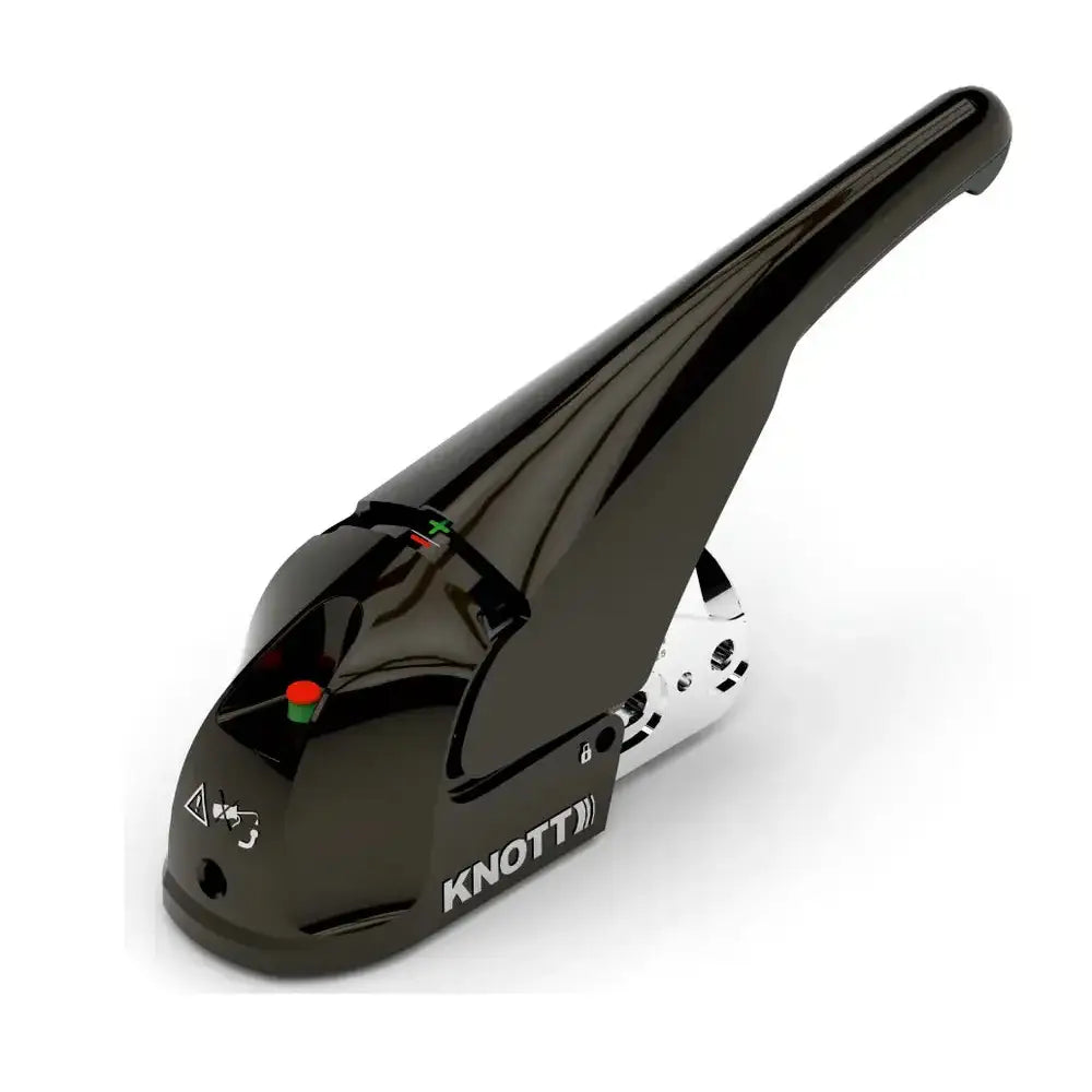 Kulekobling med stabilisator fra KNOTT, svart metall med sølvdetaljer, indikatorlys og logo synlig på siden.