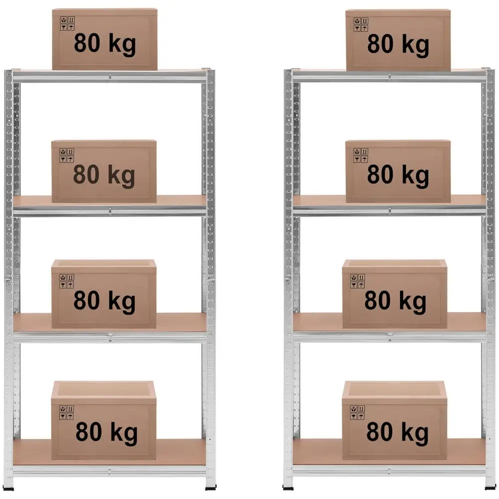 Lager Metallhyller 4 Hyller 320 Kg 80 x 40 x 160 Cm Grå 2 Stk.