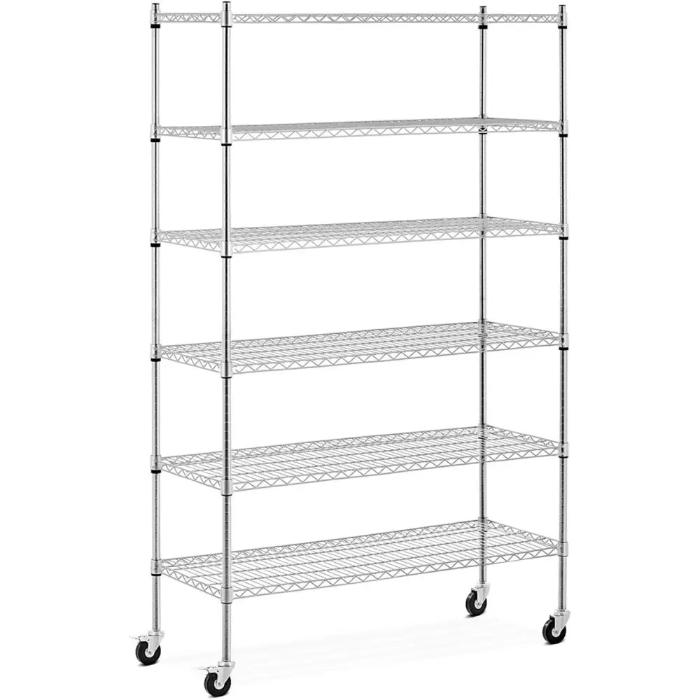 Lagertralle med 6 Åpne Hyller og Hjul 120x45x189 Cm