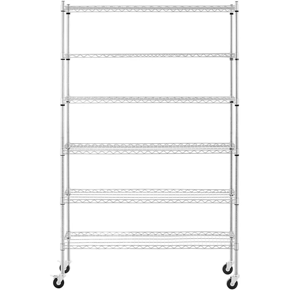 Lagertralle med 6 Åpne Hyller og Hjul 120x45x189 Cm