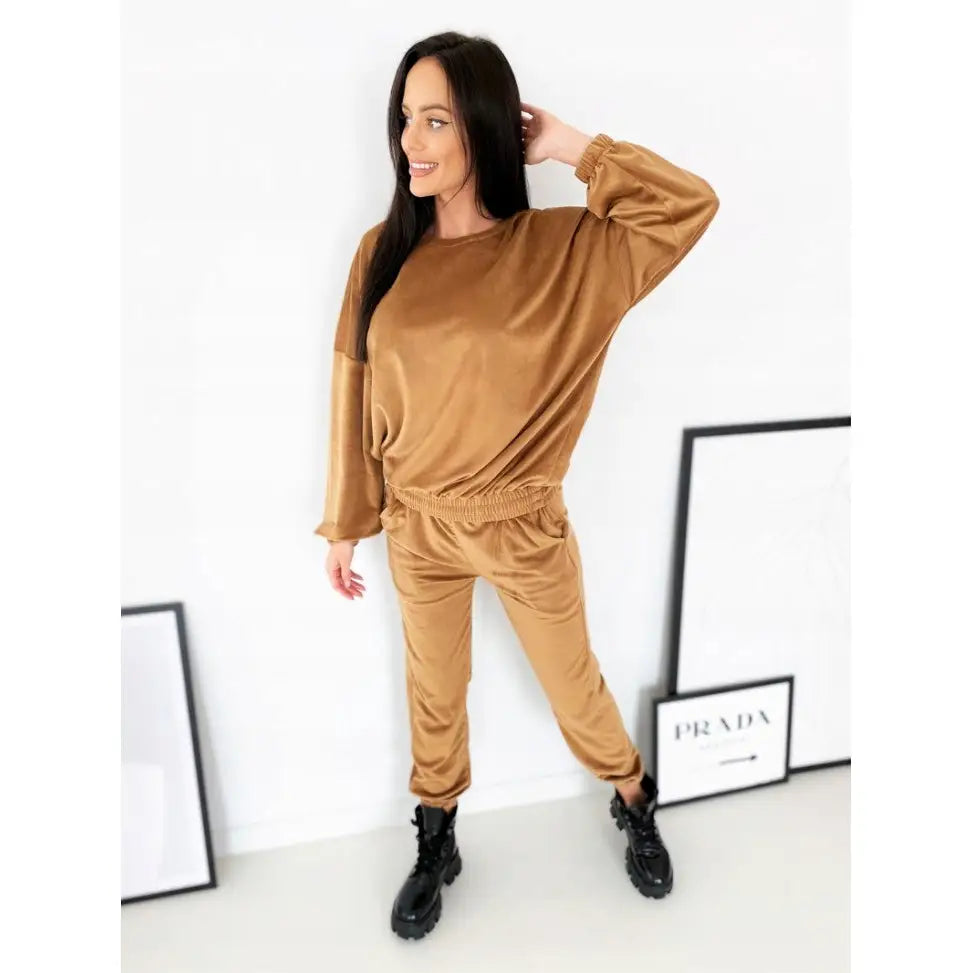 Laleli Flott Velur Karamell Joggedress i Universell Størrelse Velvet