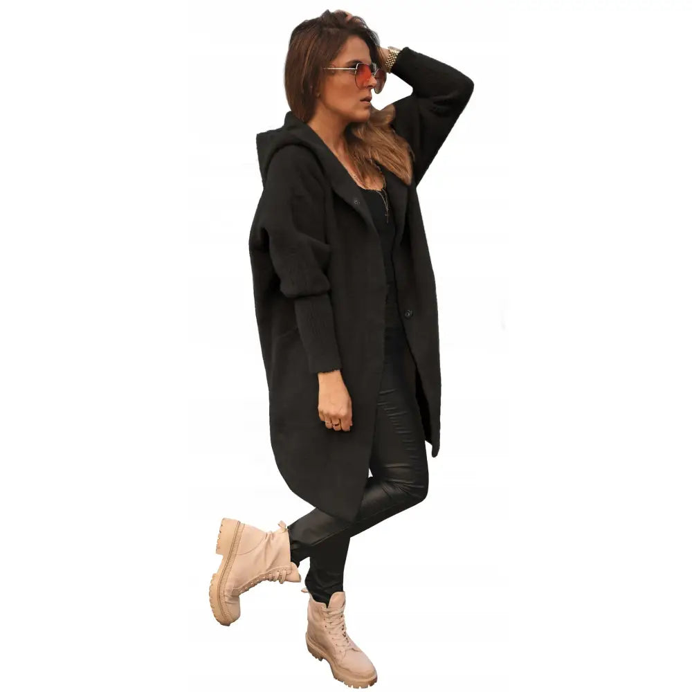 Lang Alpakkafrakk med Hette Oversize Svart