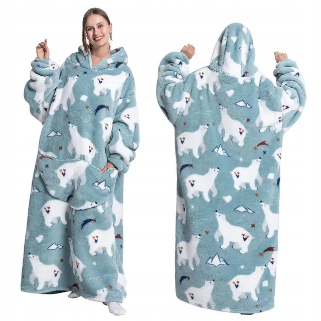 Lang Hettejakke til Ankler for Høst Varm Kosejakke Teppe med Ermer