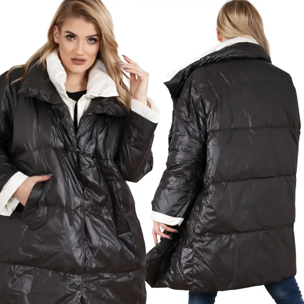 Lang Jakke Frakk + størrelse Svart-hvit 2114