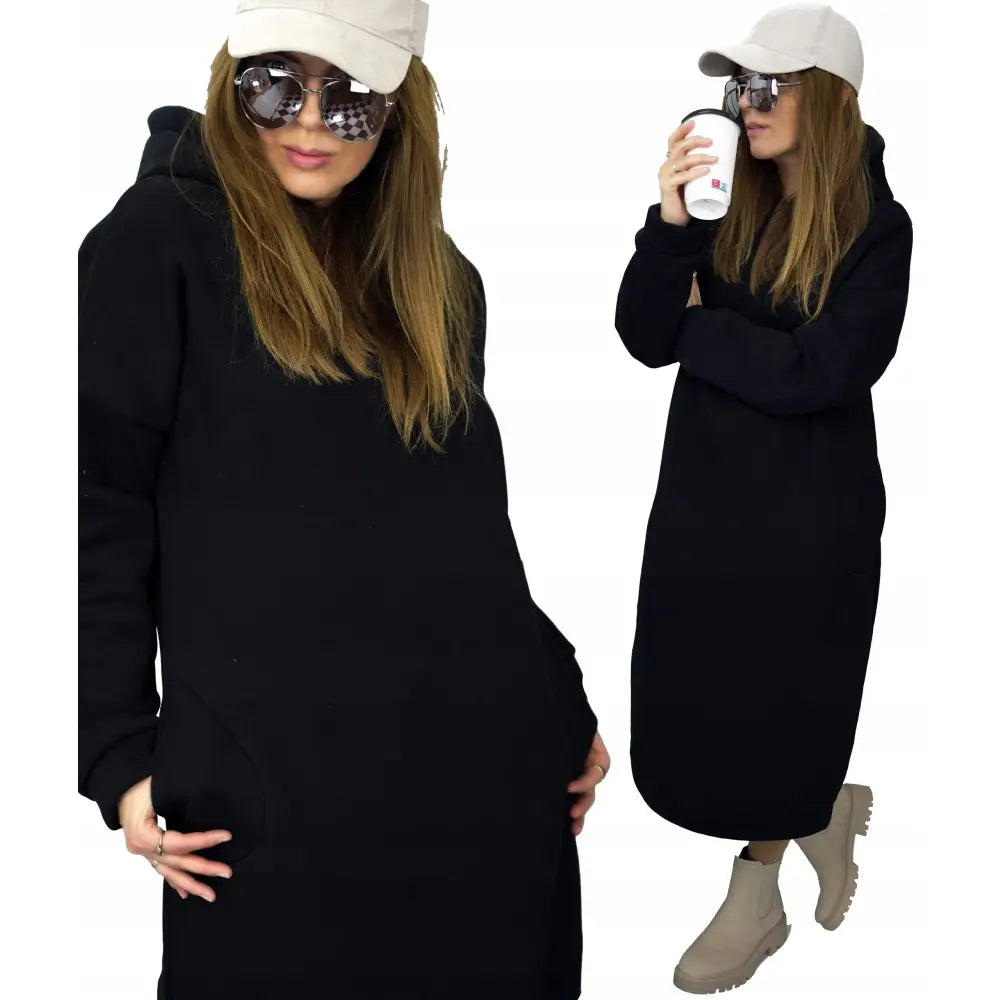 Lang Sweatshirt Kjole Domenica Vid med Hette Oversize Svart