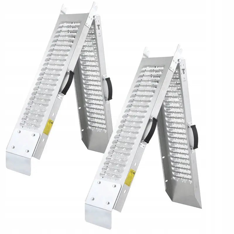 Lastekramp sammenleggbar aluminiumsrampe 190 cm, skråvisning med sklisikker overflate og gule advarselsmerker.