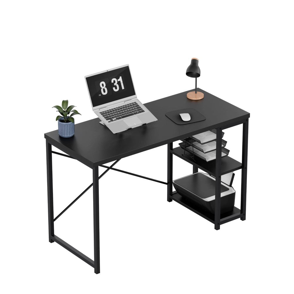 Mark Adler Leader 2.0 svart skrivebord 120 cm med integrerte hyller – frontal visning