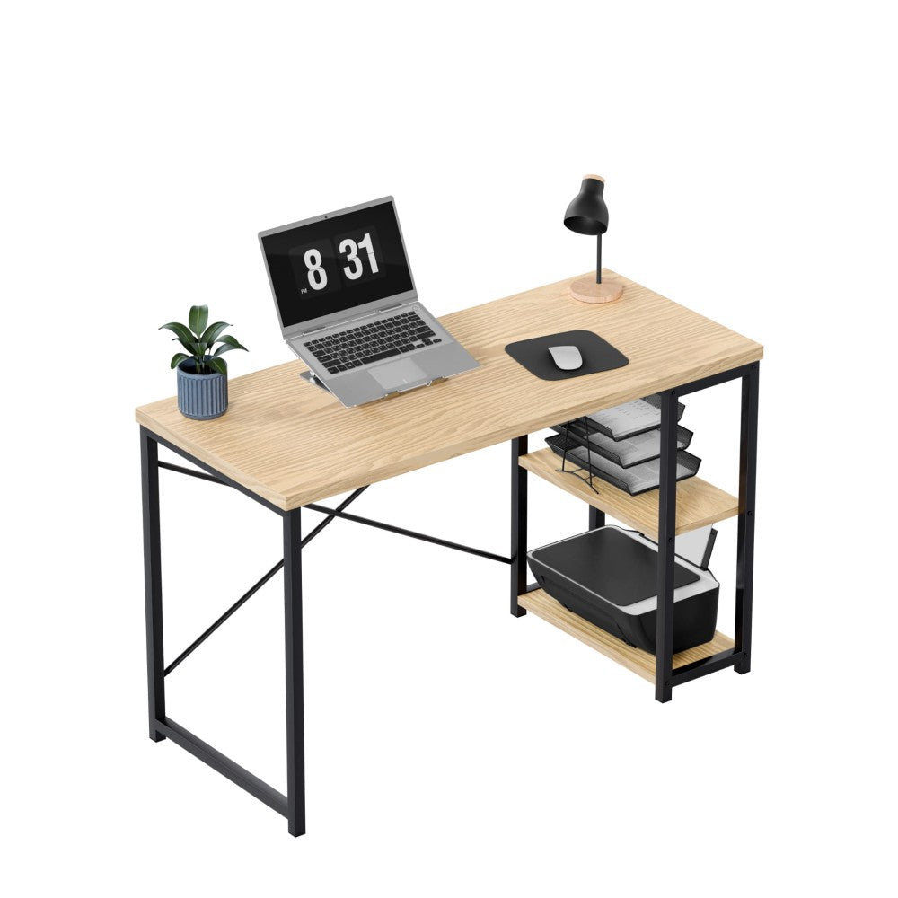 Mark Adler Leader 2.0 skrivebord eik 120 cm med integrerte hyller – frontal visning