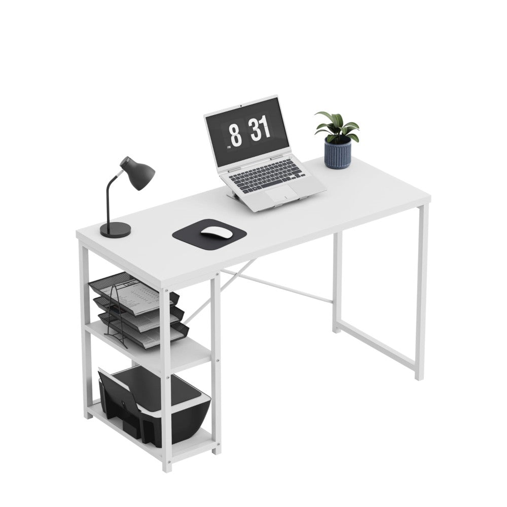 Mark Adler Leader 2.0 hvit skrivebord 120 cm med integrerte hyller – frontal visning