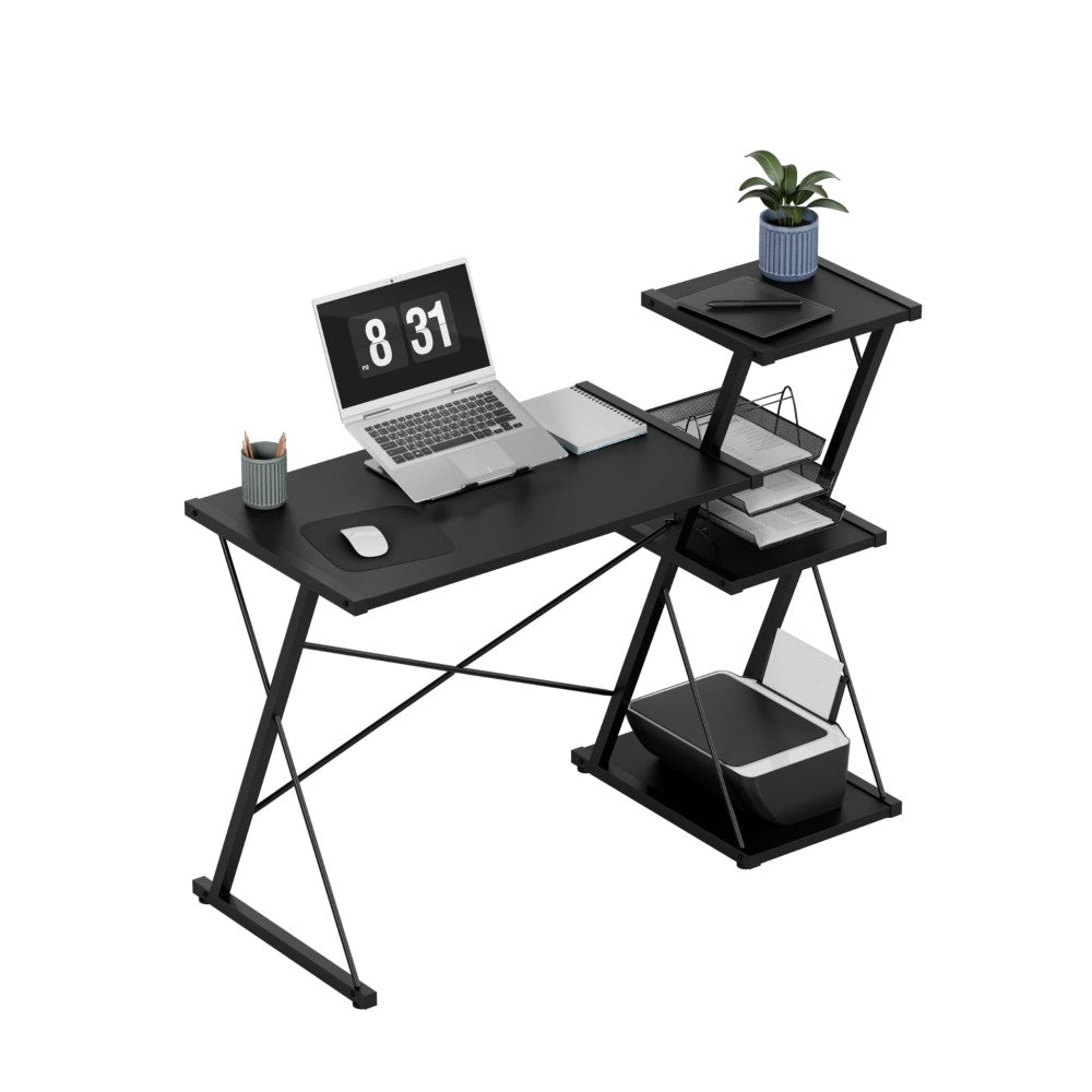 Mark Adler Leader 3.5 svart skrivebord 116 cm med hyllemodul, frontvisning