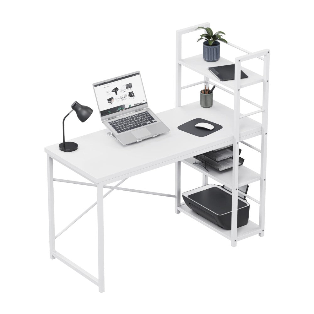 Mark Adler Leader 4.0 hvit skrivebord 120 cm med hyller – frontvisning