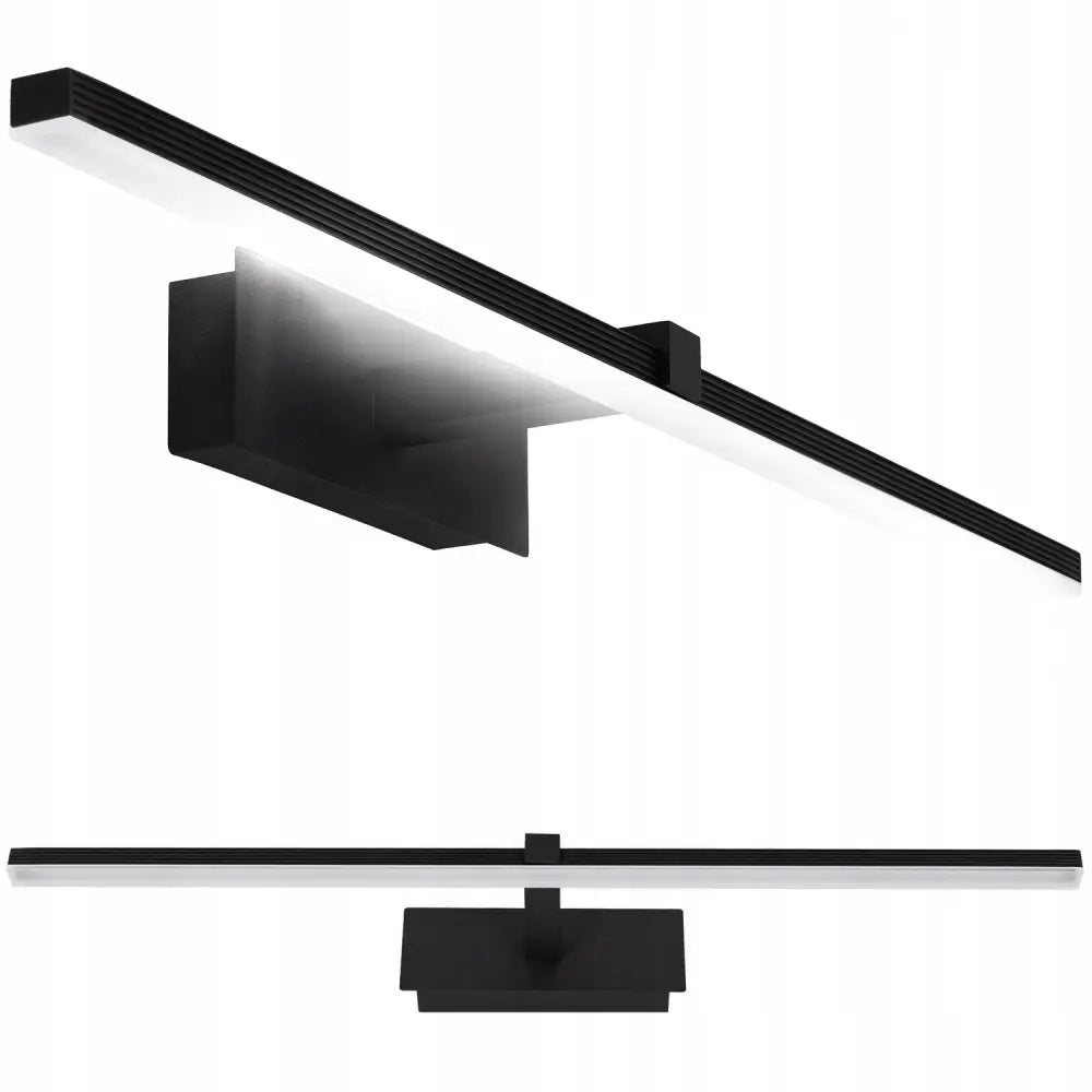LED-vegglampe til bad, svart og hvit, rektangulær design med matt finish og lang, slank lysflate.