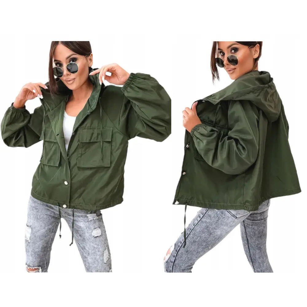 Lettvektsjakke med Hette i Khaki