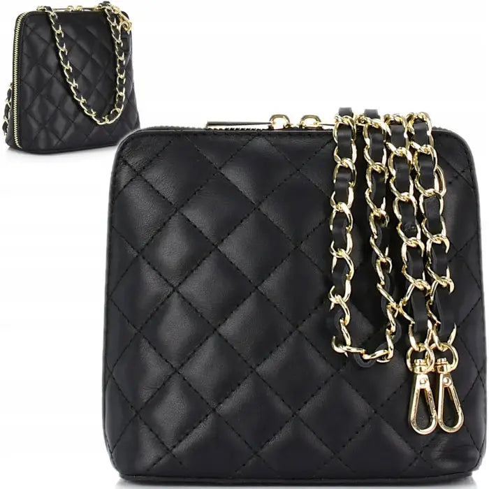 Liten Kviltet Skinnveske for Kvinner med Kjede