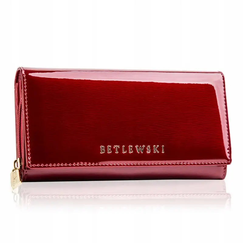 Lommebok i Skinn fra Betlewski Rød Lakkert Gave + Sertifikat