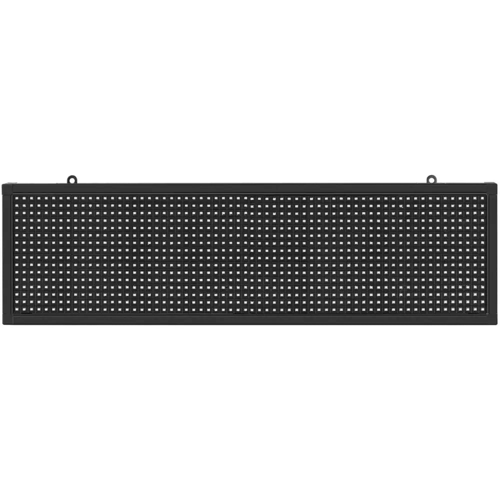 Lysende reklametavle med røde LED-lys, frontvisning som viser rutenett av dioder og opphengsfester.