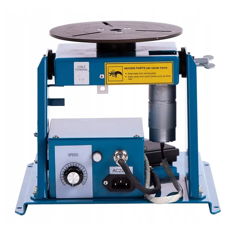 Magnum Rotator sveise-posisjonerer, frontbilde med blå ramme, roterende topp og synlig hastighetsbryter.