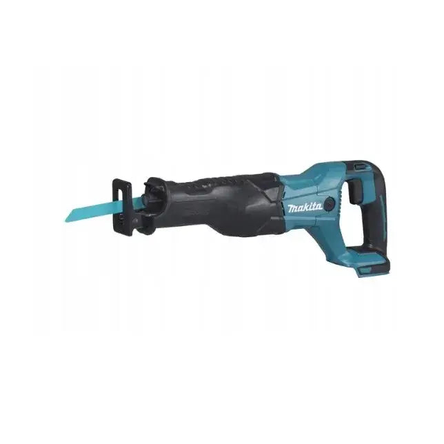 Elektrisk bajonettsag fra Makita Verktøysett, sidevisning med blått blad og ergonomisk grep.