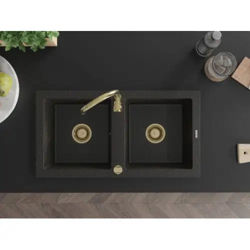 Mario Kjøkkenvask 2 Kummer 820x436 Mm Svart/gull - 6504822000-75-g