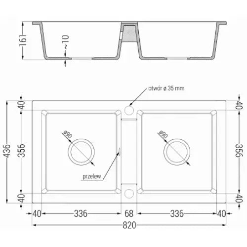 Mario Kjøkkenvask 2 Kummer 820x436 Mm Svart/sølv - 6504822000-73