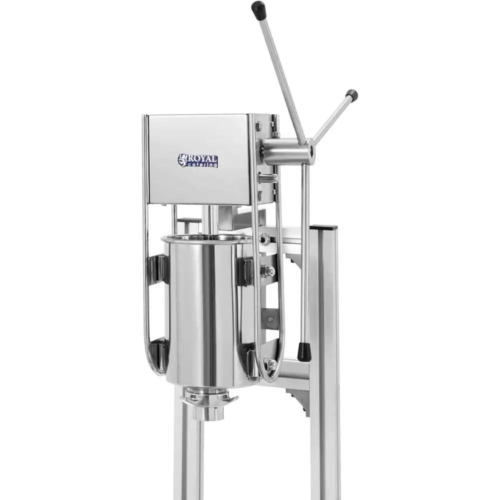 Maskin for dosering og steking av churros, skråvisning som fremhever stålsylinder og håndtak.