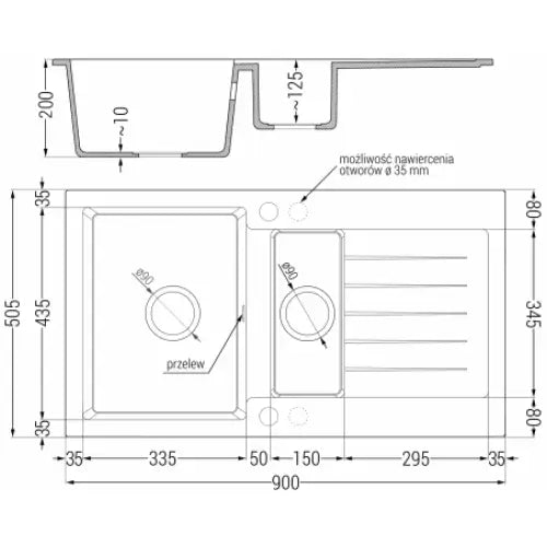 Matias Kjøkkenvask 1 1/2 Kum 900x505 Mm Svart - 6502901505-77