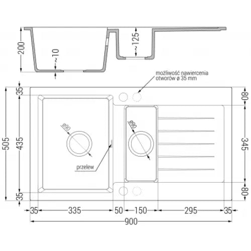 Matias Kjøkkenvask 1 1/2 Kum 900x505 Mm Svart/gull - 6502901505-75-g