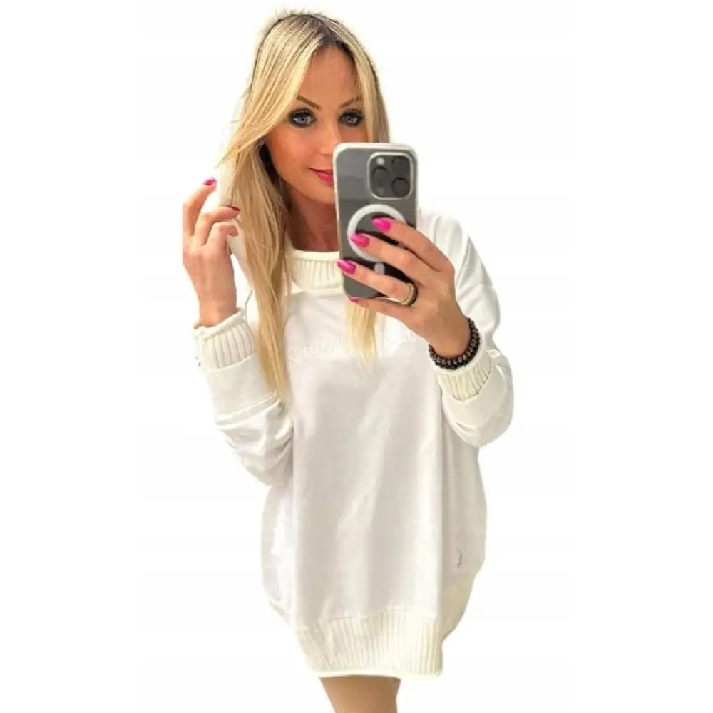 Megi Kremfarget Hettegenser / Strikket Mansjetter / M5559 Uni