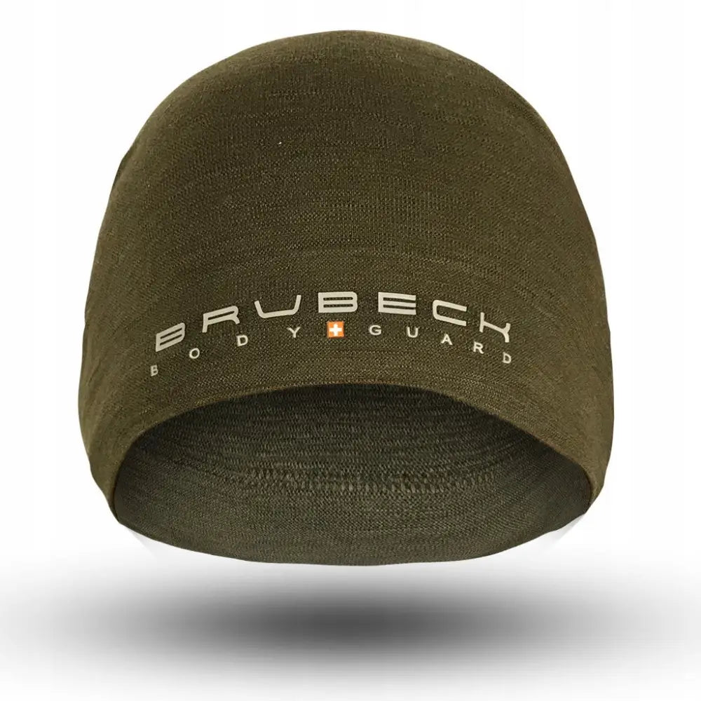 Merinoull Czapka Ranger-lue i olivengrønn, front med hvit logo og oransje detalj på tynn strikk.