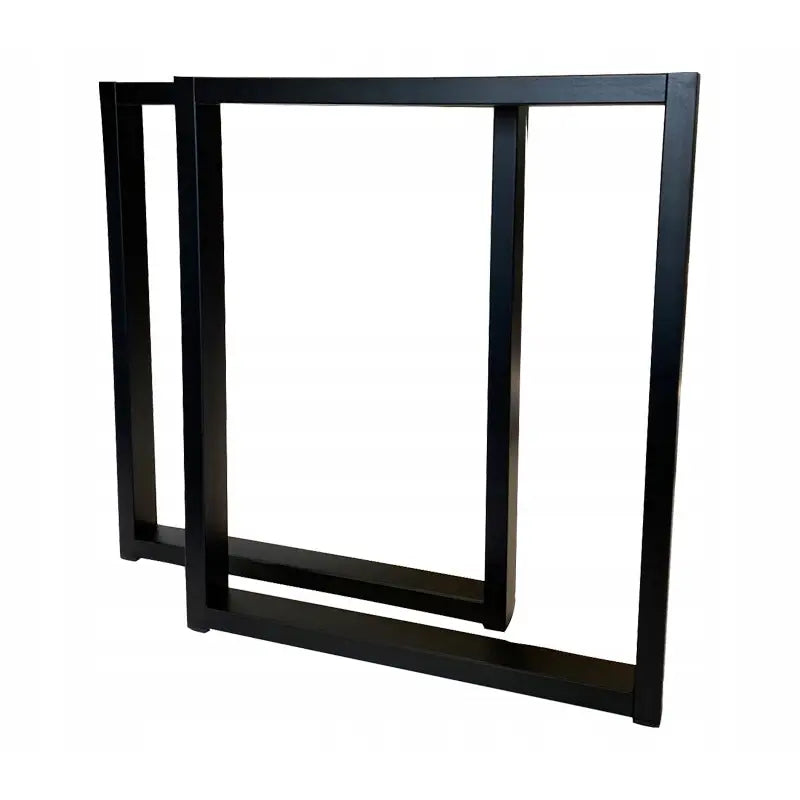 Metallben til loftindustrielt bord, to svarte rektangulære ben med matt finish sett fra skrå vinkel.