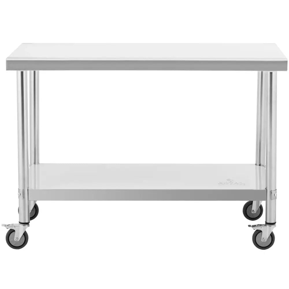 Metalldøde Kjøkkenbord på Hjul med Hylle Stål 70 x 120 Cm