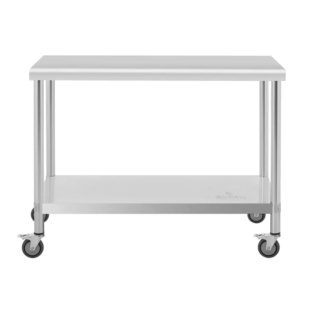 Metallkjøkkenbord på Hjul med Hylle av Stål 60 x 120 Cm