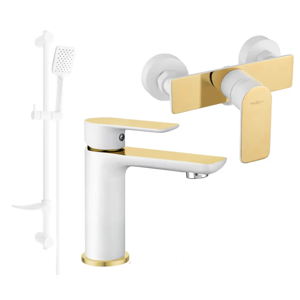 Mexen Alfa Df62 Dusjsett Hvit/gull - 745704df62