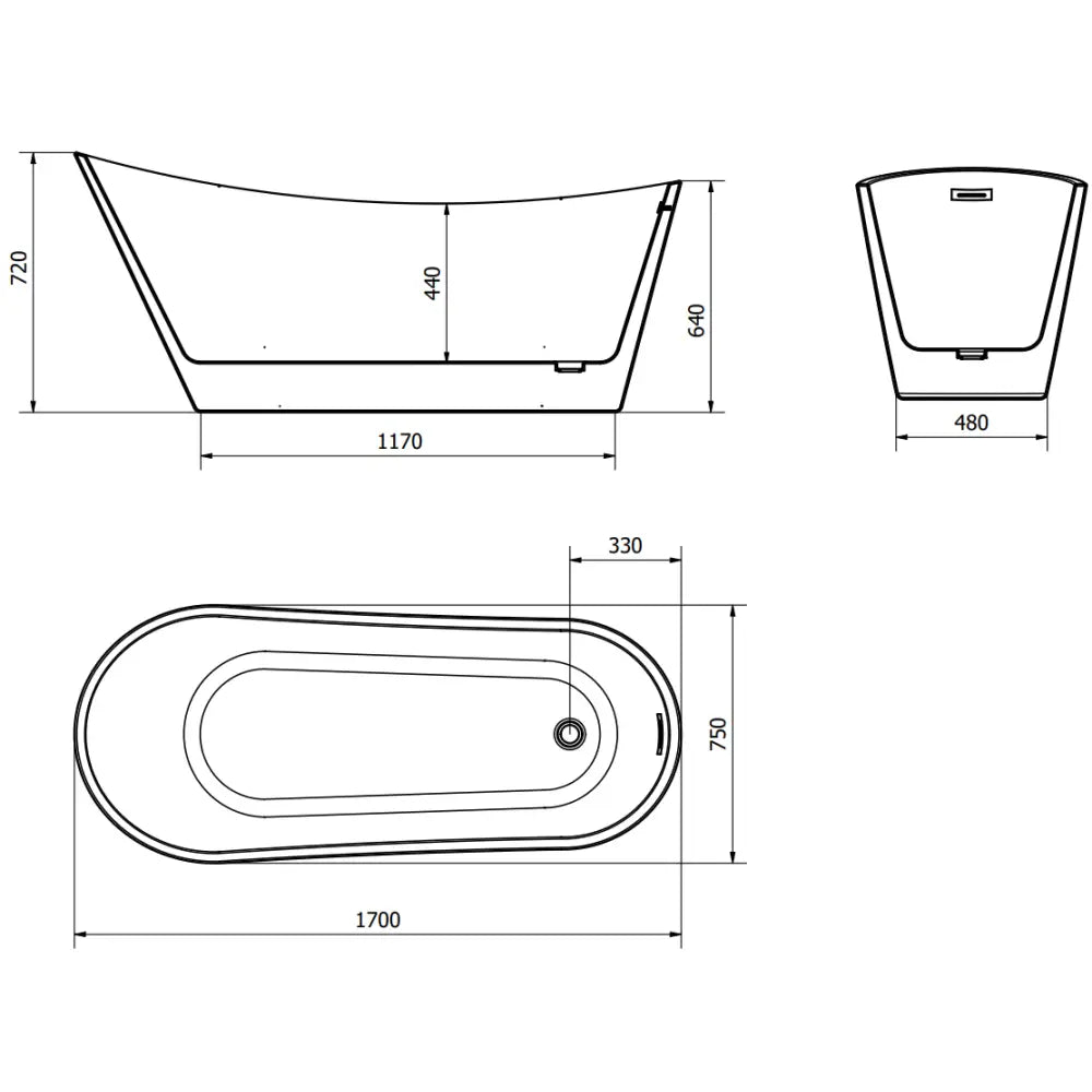 Mexen Alta Frittstående Badekar 170x75 Cm Hvit/svart Overløp Svart - 52141707575-b