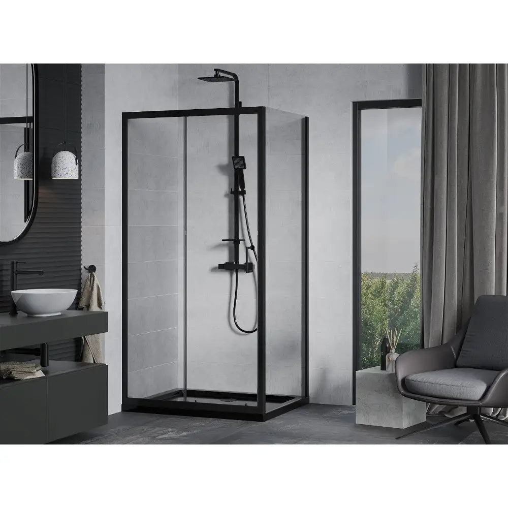 Dusjhjørne med Dusjbrett 140x80 Cm Skyvedør Gjennomsiktig Svart