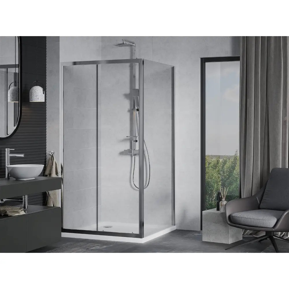 Dusjhjørne med Dusjbrett 100x100 Cm Skyvedør Gjennomsiktig Krom
