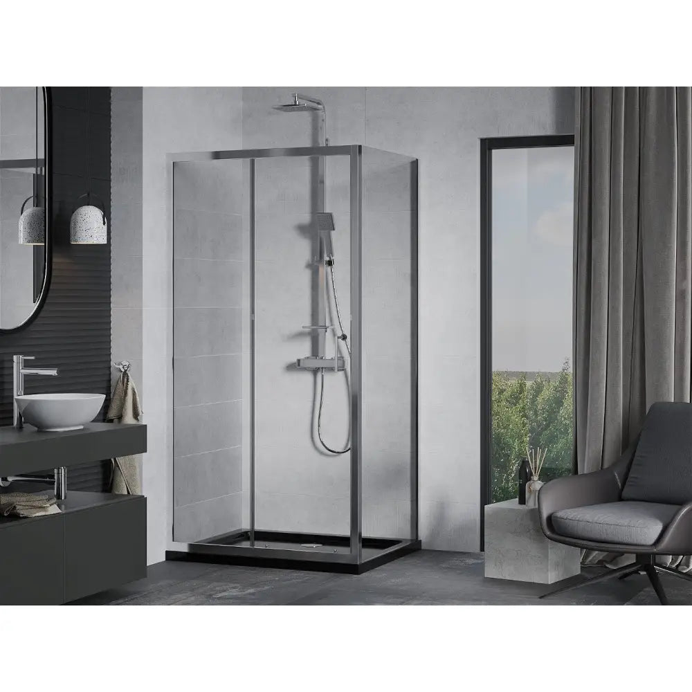 Dusjhjørne med Dusjbrett 140x70 Cm Skyvedør Gjennomsiktig Krom