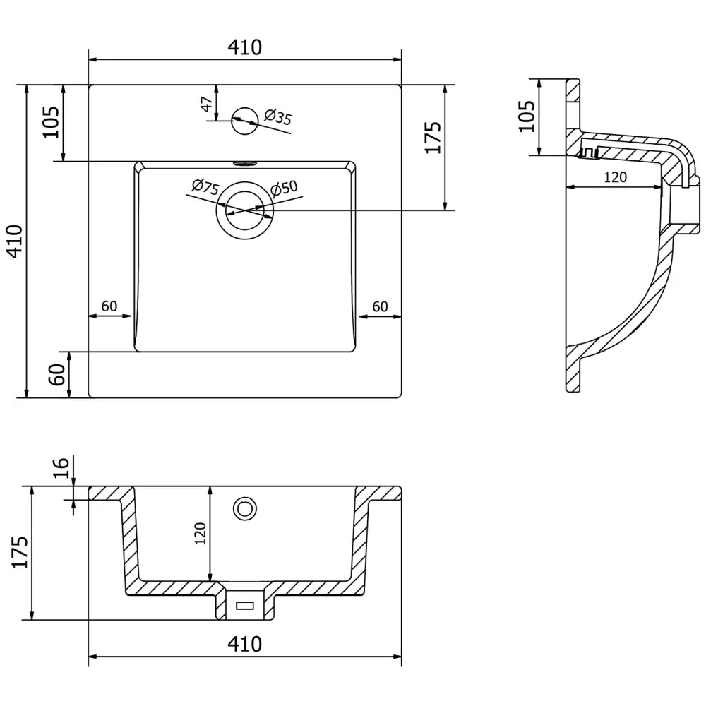 Mexen Atena Innfelt Servant 41x41 Cm Matt Svart