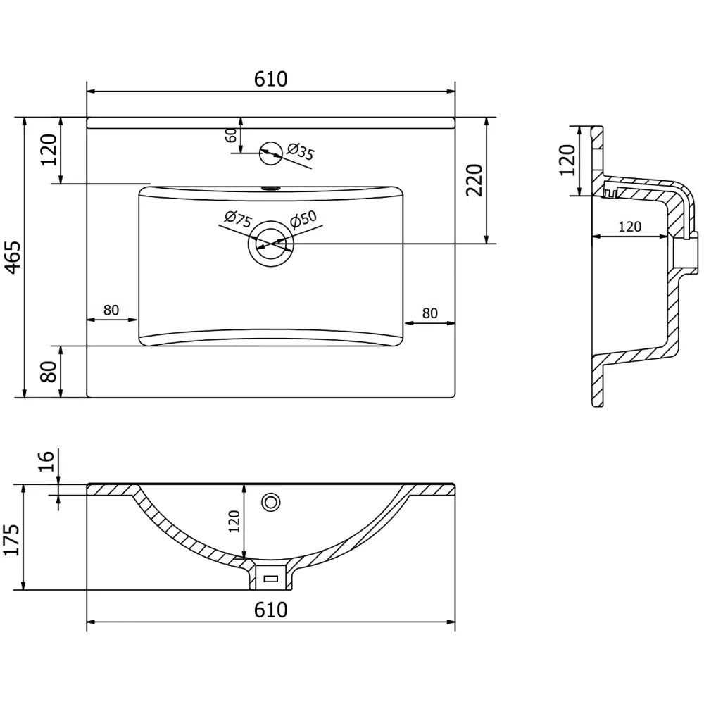 Mexen Atena Innfelt Vask 61x46 Cm Matt Svart