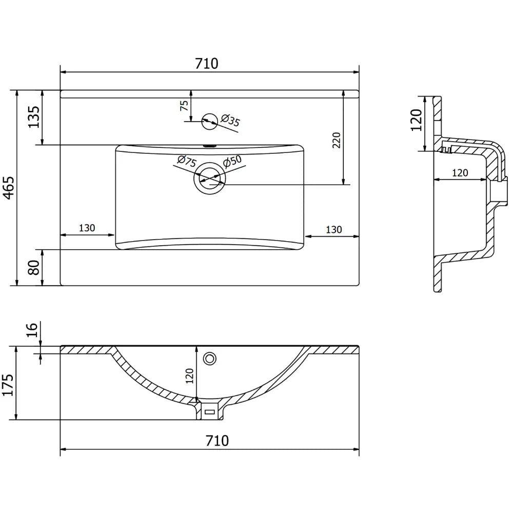 Mexen Atena Servant til Innfelling i Benkeplate 71x46 Cm Hvit