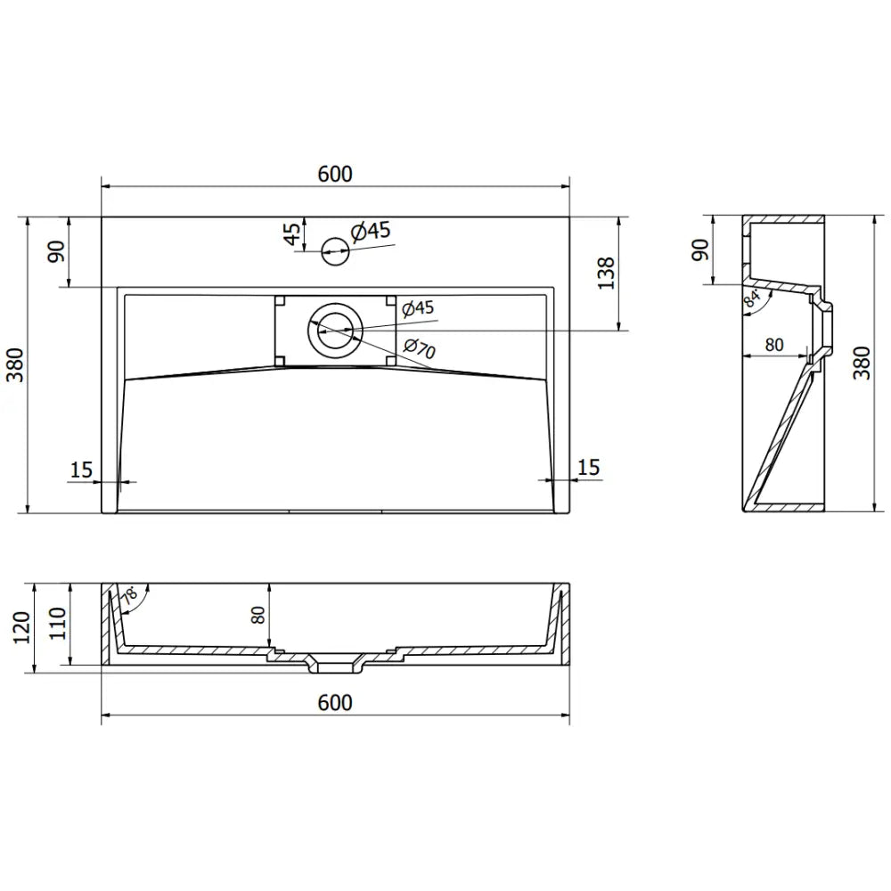 Mexen Ava Servant for Benkeplate av Kompositt 1/o 60x38 Cm Svart