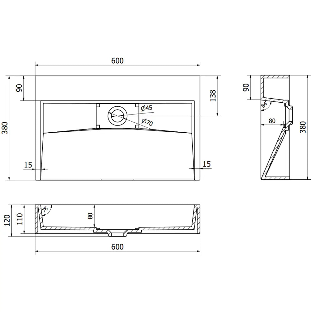 Mexen Ava Servant for Benkeplate av Kompositt B/o 60x38 Cm Svart
