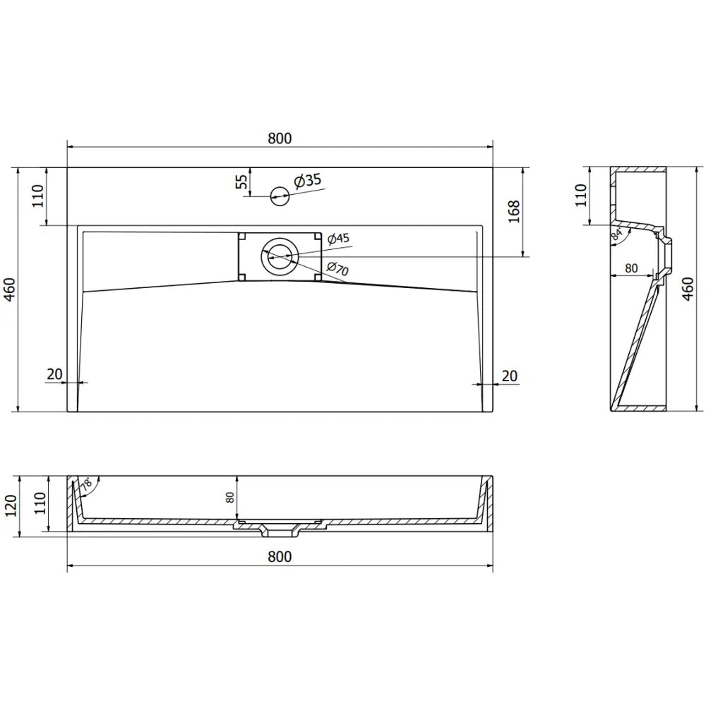 Mexen Ava Servant for Benkeplate i Kompositt 1/o 80x46 Cm Svart