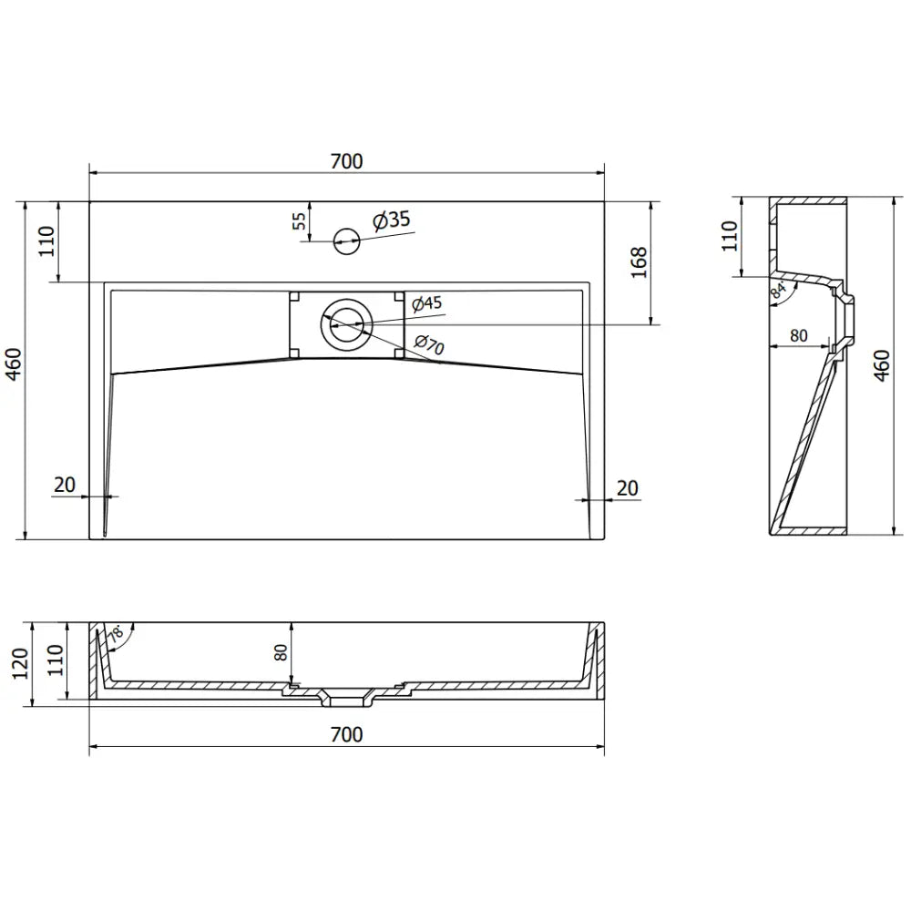 Mexen Ava Servant til Påmontering av Kompositt 1/o 70x46 Cm Hvit
