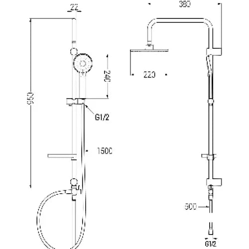 Dusjsett med Overflate Montering Regndusj og Dusjbatteri Krom S1