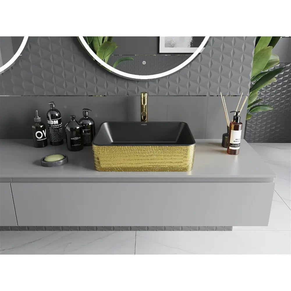 Mexen Catia Benkeplatevask 48x37 Cm Matt Svart/gull Skjellmønster